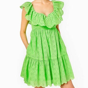 NWT Lilly Pulitzer Asteria Cabana Green Eyelet Ruffle Dress • Size 12 🗣